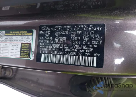 2013 Hyundai Santa Fe Gls z USA, uszkodzony, nr VIN KM8SM4HF4DU005192